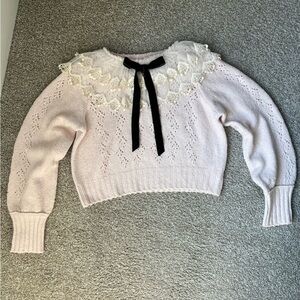 Free People Elegant Pink Sweater with Lace Collar